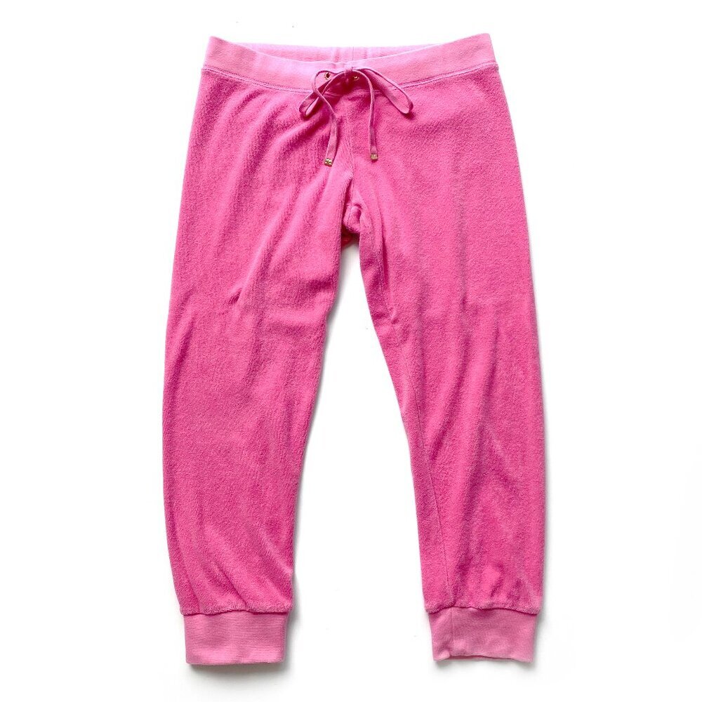 Juicy Couture Pink Velour Capri Joggers Sweatpants Y2K Back Flap Pockets Size XS